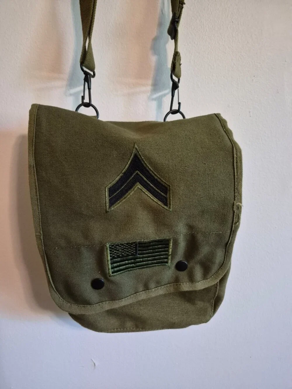 Canvas Map Case Army Green Shoulder Bag with Military Patches